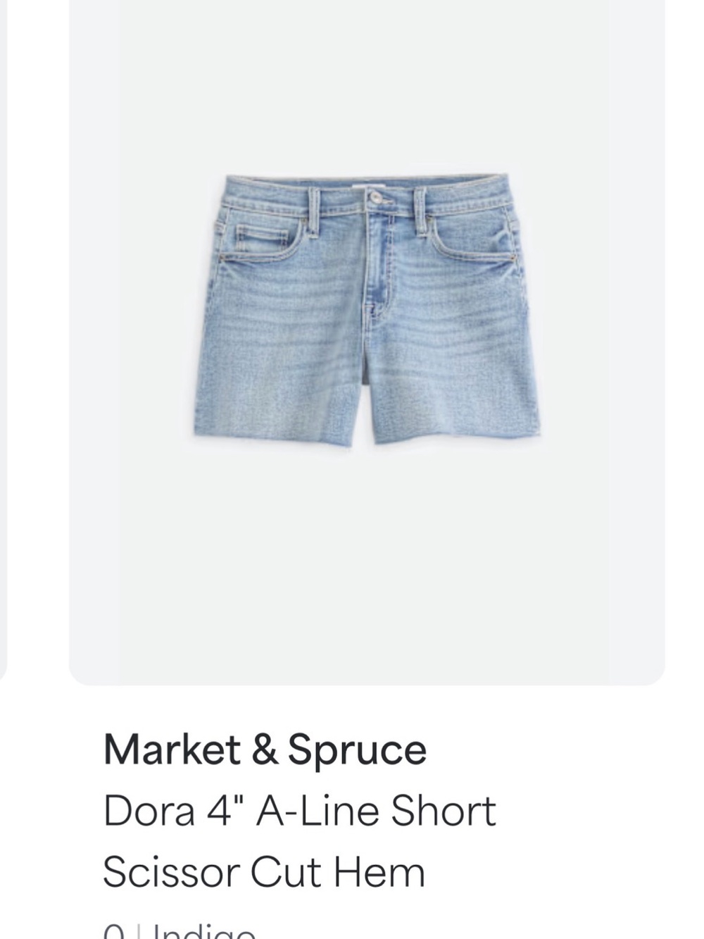 Market & Spruce Light Indigo A-Line Denim Shorts